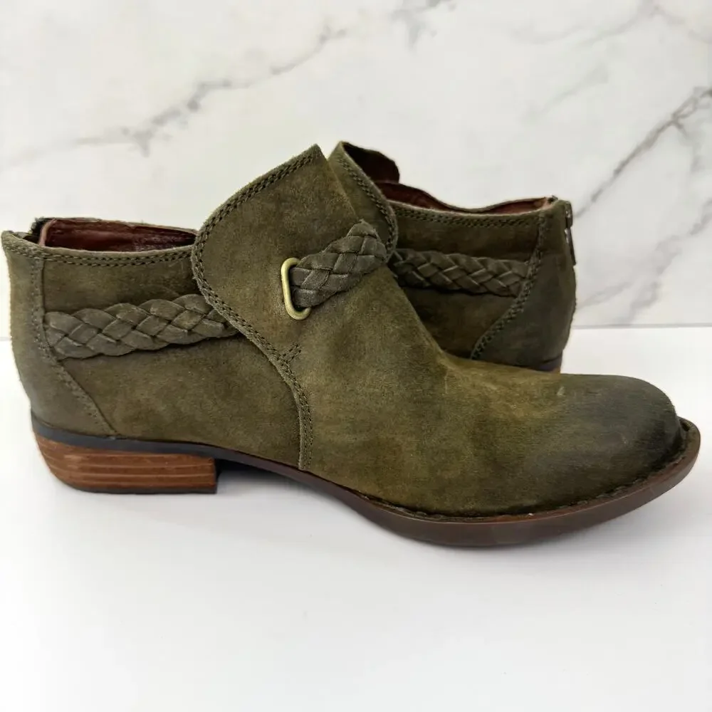 Born Womens Sylvia Ankle Boot Bootie Size 7.5 Leather Braided Buckle Strap Brown